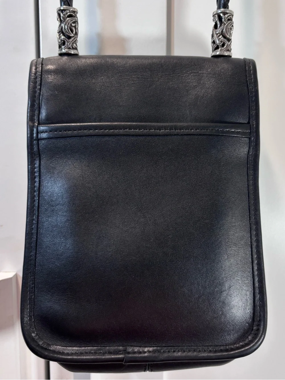 Brighton Vintage Black Leather Crossbody Bag Floral Silver Hardware Heart Purse